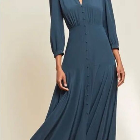 Veronica Beard Roksanda Petrol Blue Button-Front Silk-Blend Dress 2 NWT $650 - Picture 4 of 8